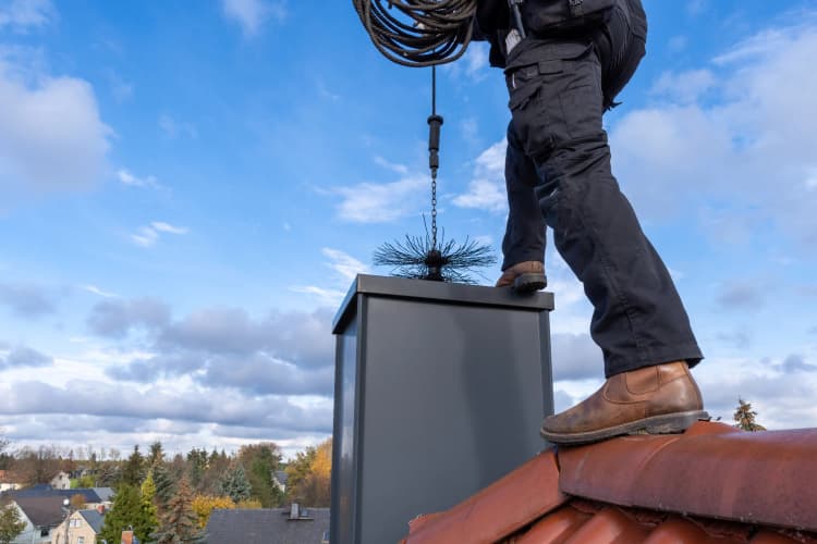 Chimney worker inspecting